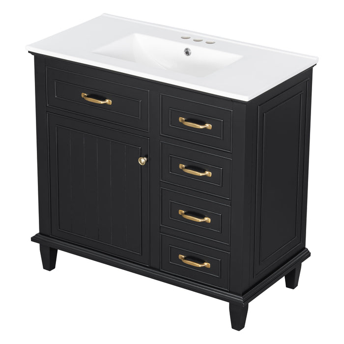Modern Bathroom Vanity With Sink Top, Flip Drawers, Adjustable Shelf