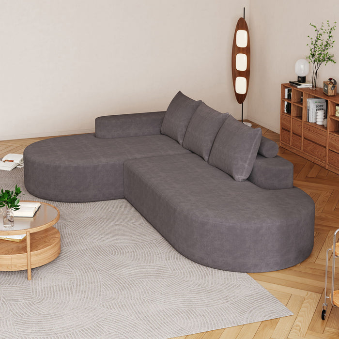 Modern Curved Sofa, L-Shaped Modular Sectional Set With 3 Pillows