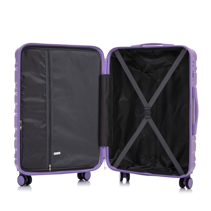 3 Piece 20" / 24" / 28" Spinner Luggage Set & Combination Lock, Durable Hard Shell With 360° Silent Wheels - Blue / Purple
