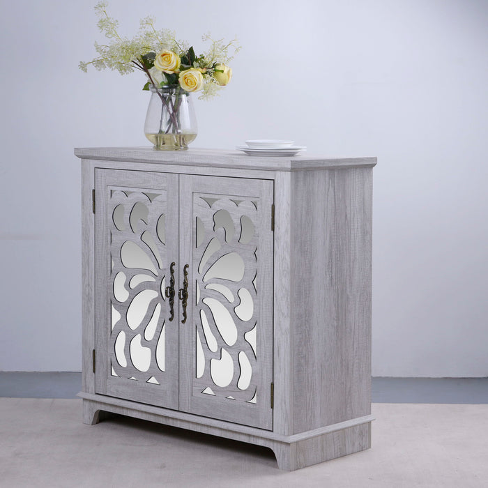 Elegant Sideboard With 2 Acrylic Mirrored Doors, Adjustable Shelf Storage