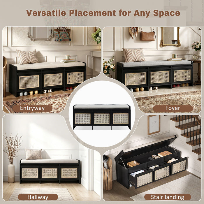 Entryway Shoe Bench With Drawers & Button Tufted Cushion