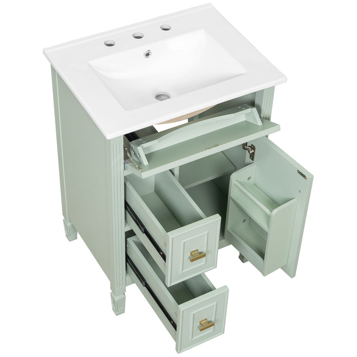 Bathroom Vanity With Sink, Flip Drawer, 2 Drawers, Adjustable Shelf