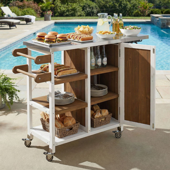 Foldable Outdoor Kitchen Island With Storage Cabinet