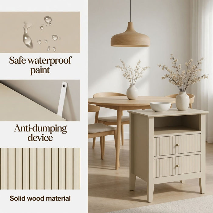 Fluted Nightstand With 2 Drawers