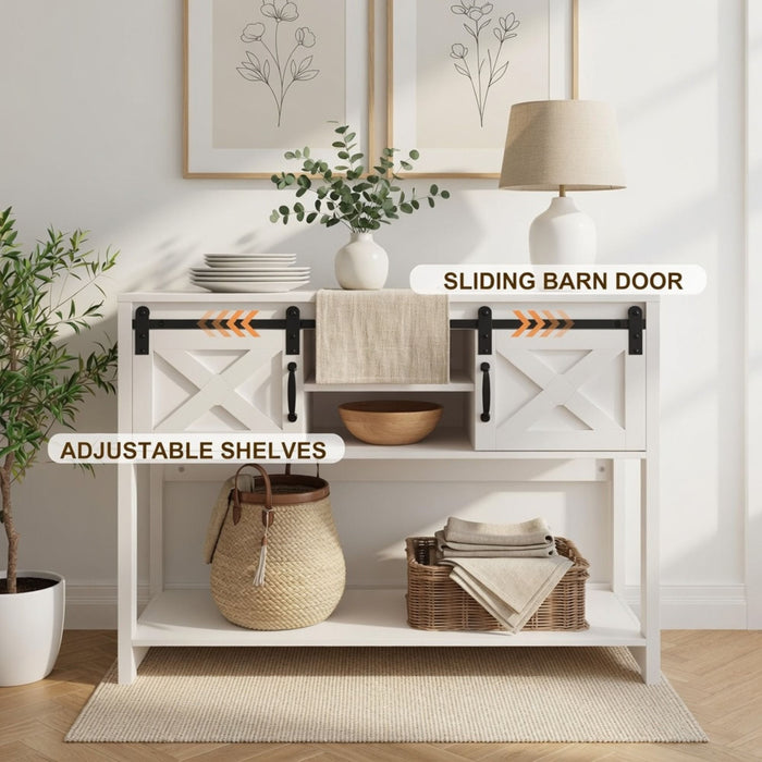 Farmhouse Entryway Table With Sliding Barn Door