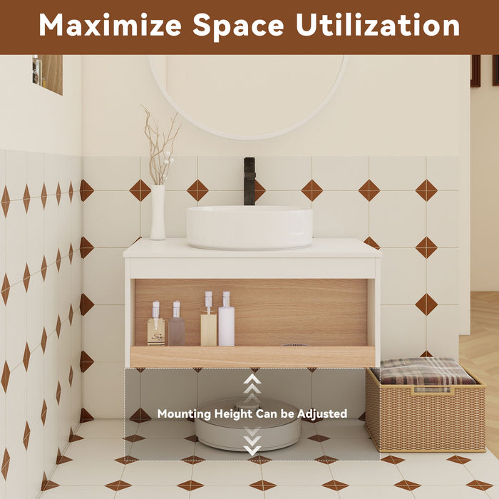Floating Bathroom Vanity With Glossy Round Vessel Sink