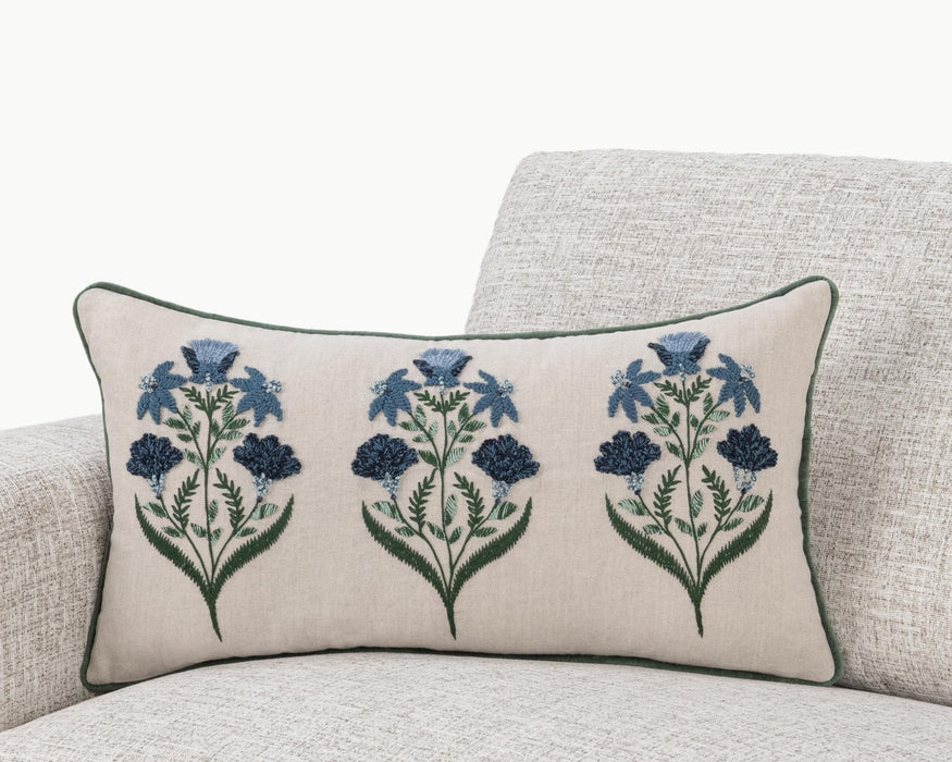 Belcourt - 14" x 26" Floral Pillow - Floral Natural / Blue