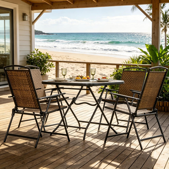 Outdoor Furniture Set, Foldable Patio Dining Set With Table And Chairs - Dark Brown