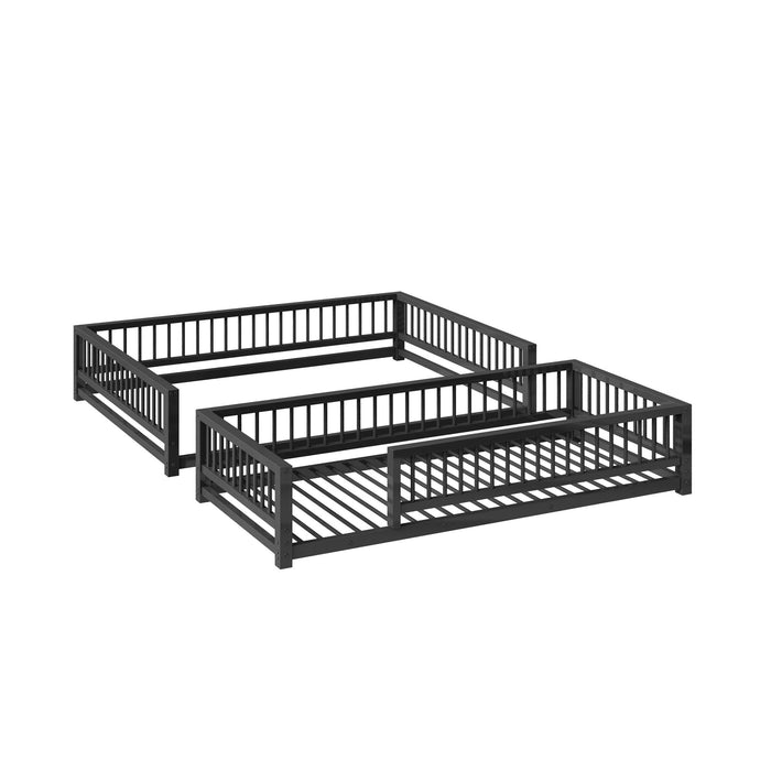 Bunk Bed Frame With Ladder And Safety Guardrails