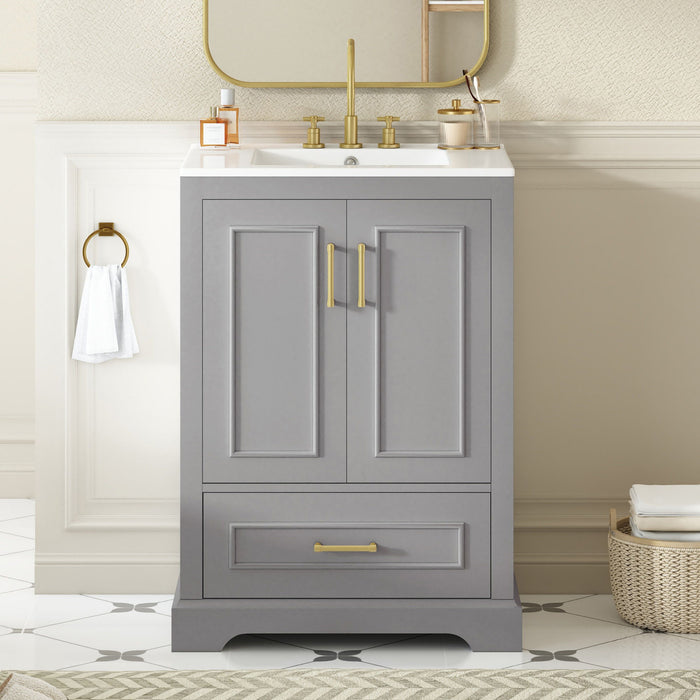 Bathroom Vanity With Sink, 1 Divided Drawer And 2 Soft Close Doors With Double Shelf