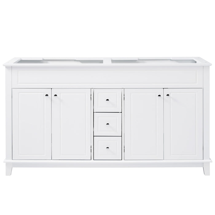 Bathroom Vanity Cabinet Only, 3 Drawers & 4 Doors & Double Layer Shelves - White