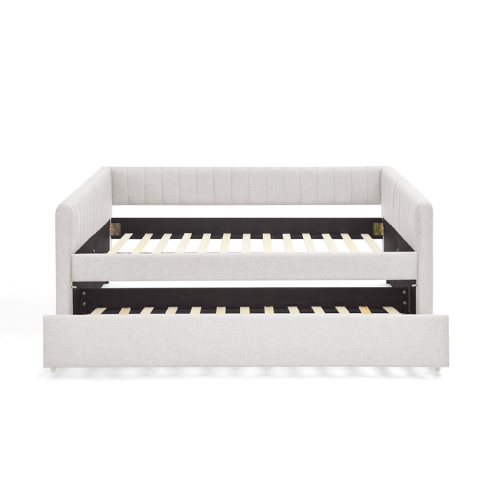 Upholstered Daybed With Trundle With Vertical Stripes