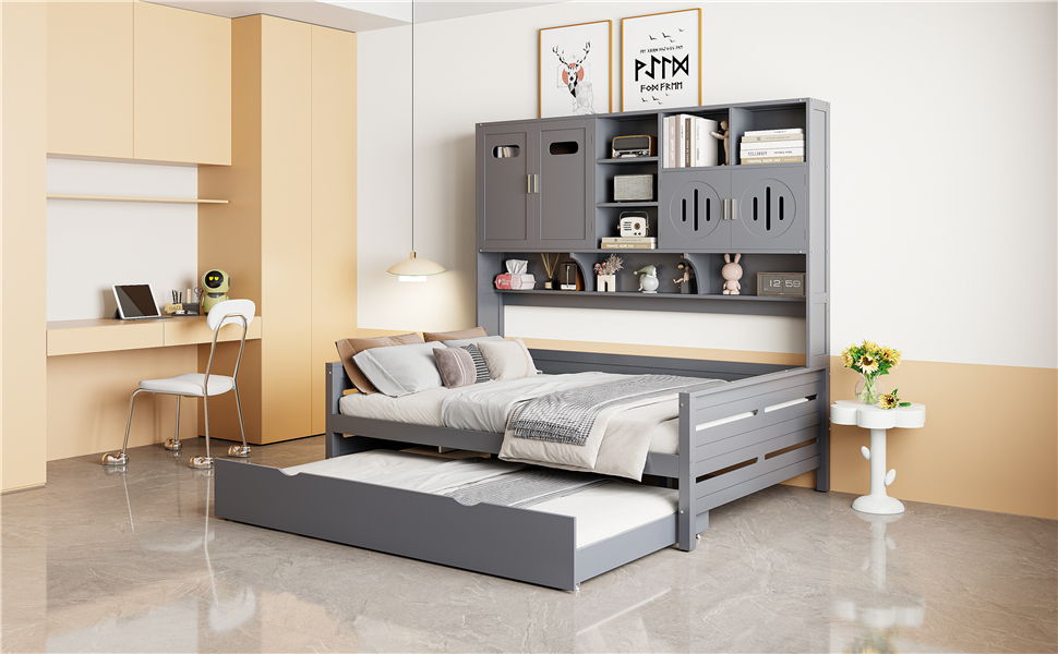 Daybed With All-In-One Cabinet And Shelf