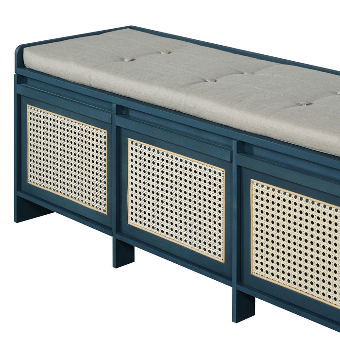 Entryway Shoe Bench With Drawers & Button Tufted Cushion