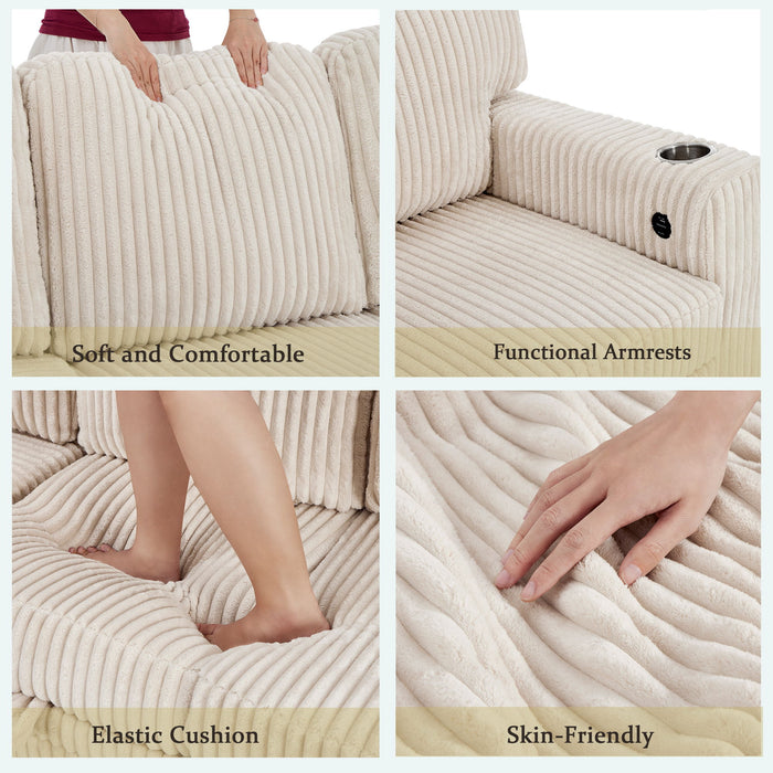 L-Shaped Sofa With Pull Out Sofa Bed With USB