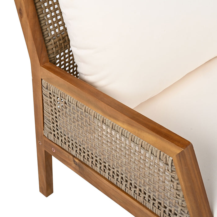 Acacia Wood Patio Furniture Club Chair, Outdoor Wicker Armchair, Deep Seating With Soft Cushions For Porch - Teak / Mix Brown