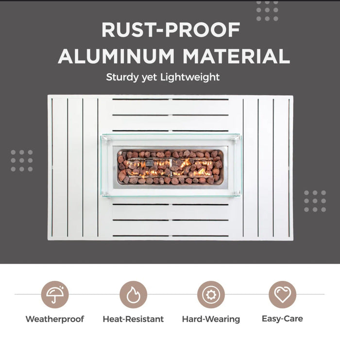 Rectangular Propane Fire Pit Table With Burner, Lava Rock, Waterproof Cover