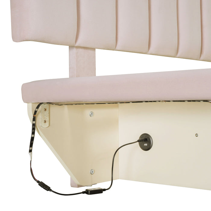 Upholstered Floating Hydrualic Platform Bed With LED Light And USB Port