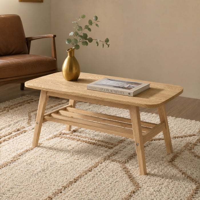 Coffee Table With Double Layer Storage For Living Rooms - Wood