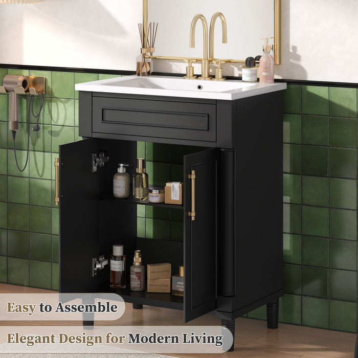 Bathroom Vanity With Integrated Sink, 2 Door Cabinet - Black