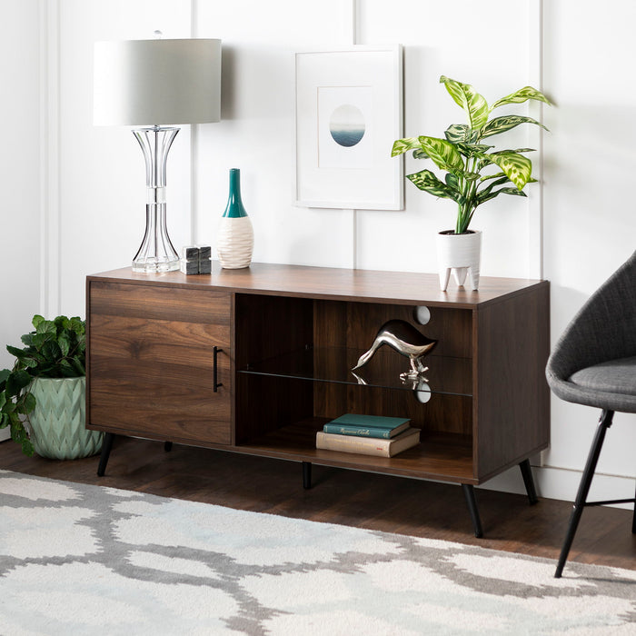 Glass Shelf TV Stand For TVs Up To 58 - Dark Walnut