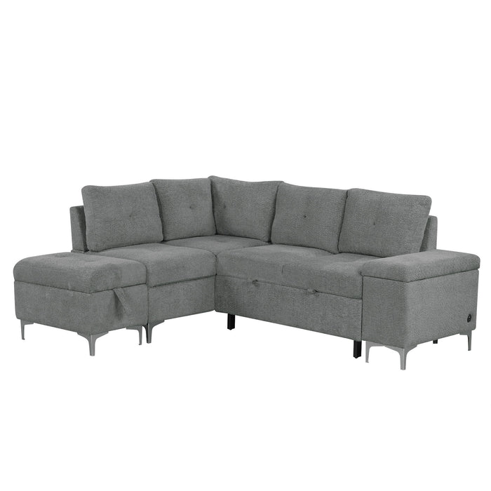 Versatile L Shaped Sofa Bed With Storage, Cup Holders, USB Ports Chenille