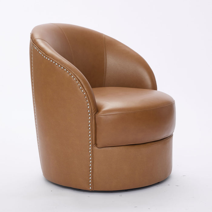Swivel Accent Chair With 360° Smooth Spin - Black / Light Brown / Silver