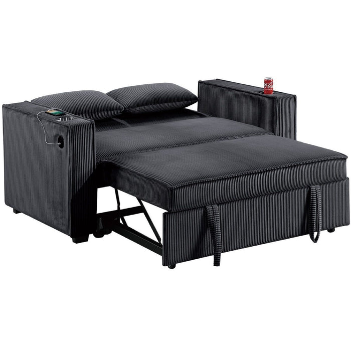 Modern Style Convertible Sofa With Pull-Out Bed, USB Ports & Cup Holders