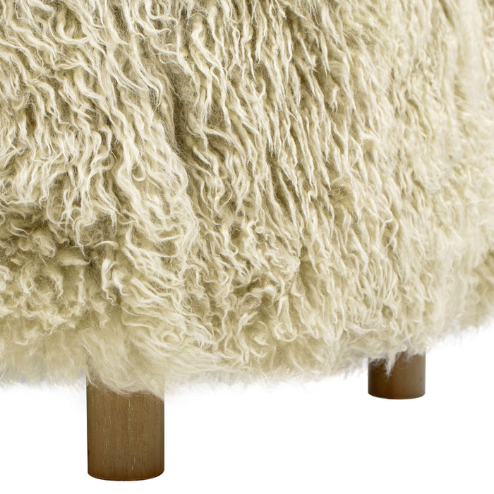 Enchante - New Zealand Sheepskin Rectangular Accent Ottoman - Taupe / Natural