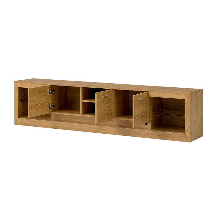 TV Stand With 6 Cabinets & 2 Open Compartments, Entertainment Center For TVs Up To 90'', Television Console - Natural Wood