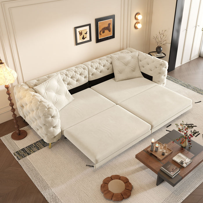 3 In 1 Convertible Sleeper, Deep Seat Pull Out Sofa Bed, Button Tufted