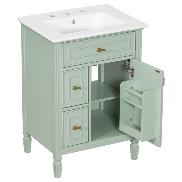 Bathroom Vanity With Sink, Flip Drawer, 2 Drawers, Adjustable Shelf