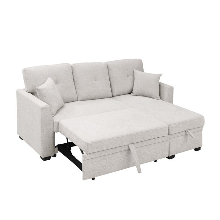 Upholstered Sectional & Pull Out Bed And Chaise Storage - Beige