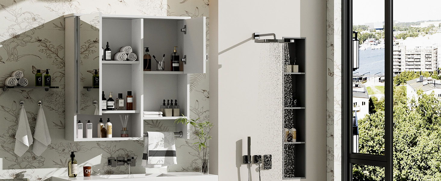 Modern Wall Mounted Bathroom Medicine Cabinet, Bathroom Wall Storage Cabinet With Mirror