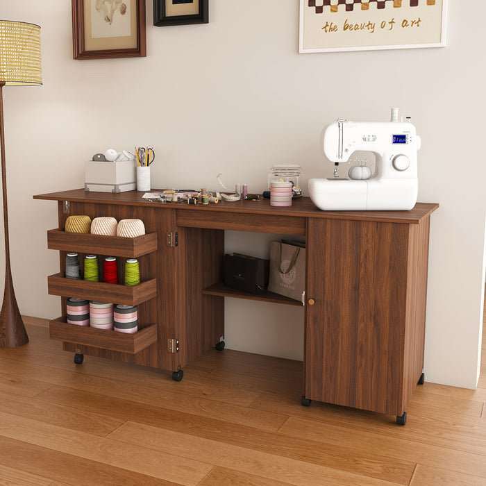 Foldable Sewing Table With Locking Casters
