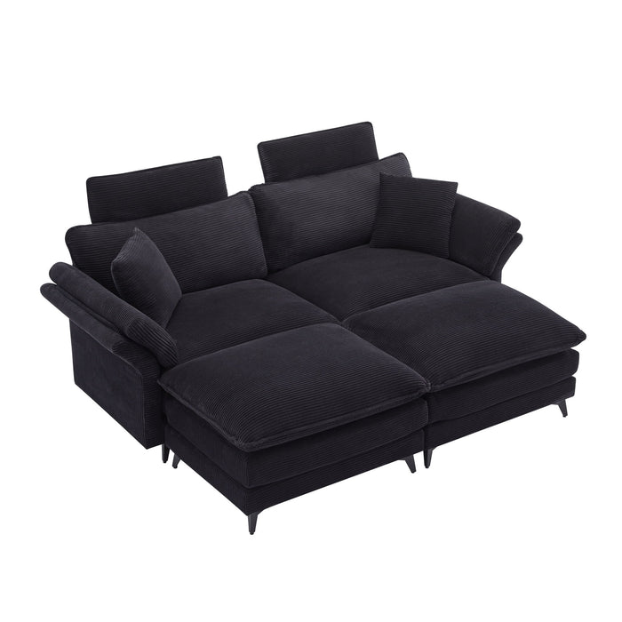 Modern Corduroy Deep Seat Sectional Sofa With Ottoman