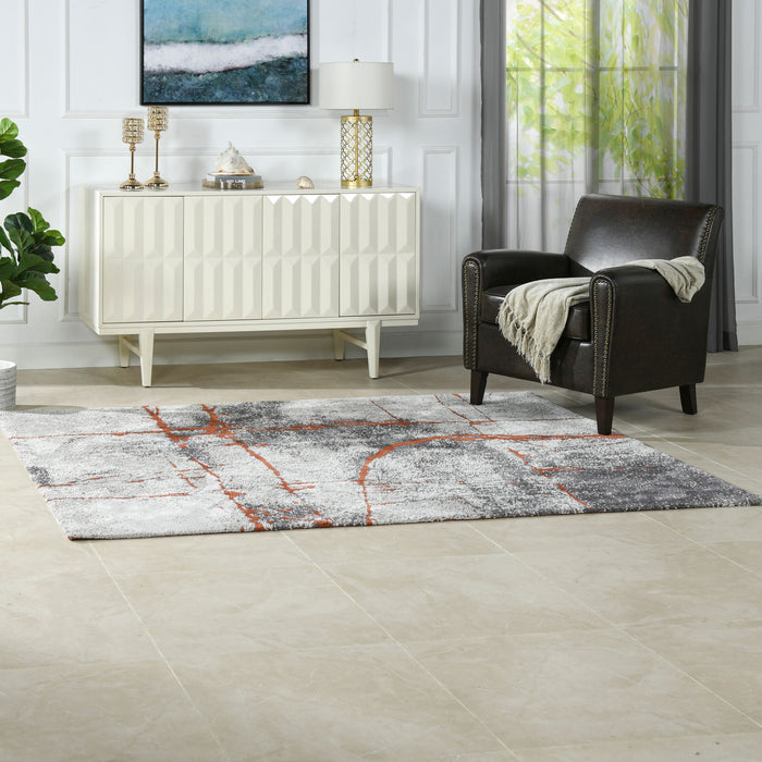 Quarry - 5' X 6.5' Abstract Area Rug - Gray / Orange