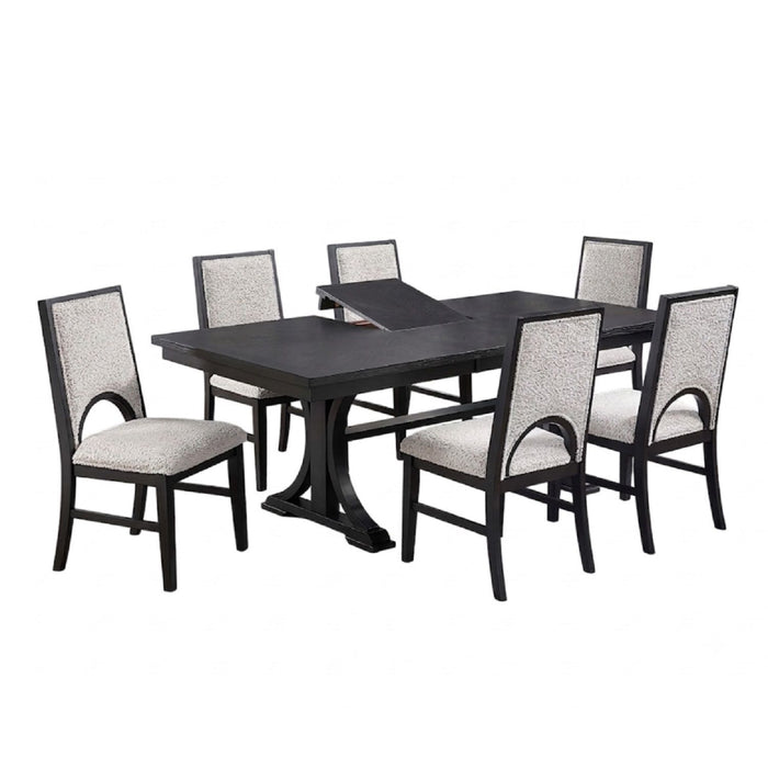 7 Piece Set, Trestle Dining Table And 6 Side Chairs With Cutout Back - Black / Charcoal / White