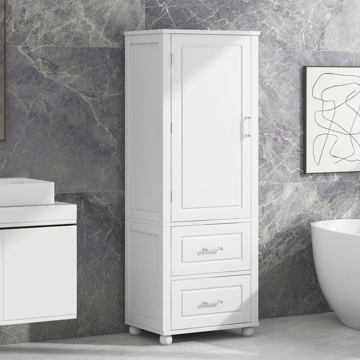 Tall Freestanding Bathroom Storage Cabinet With 2 Drawers And Adjustable Shelf