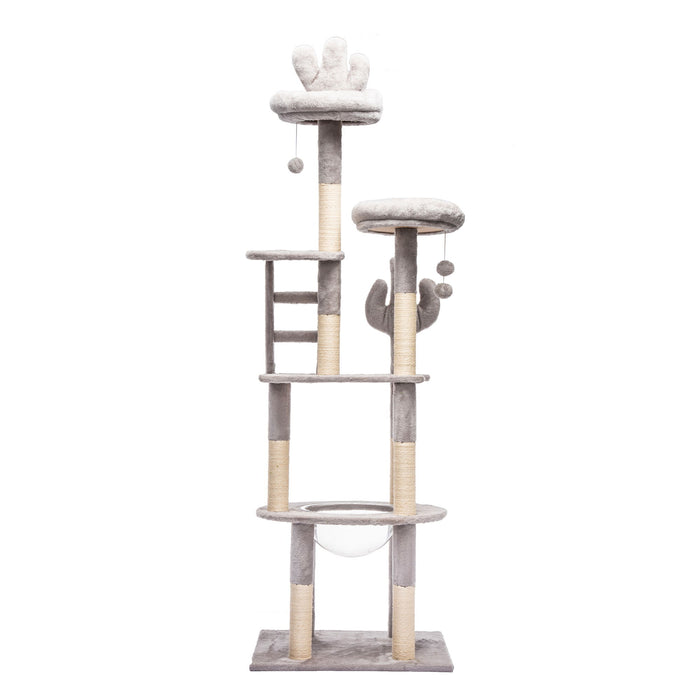 Cactus Cat Tree With Transparent Capsule, Sisal Scratching Posts - Gray