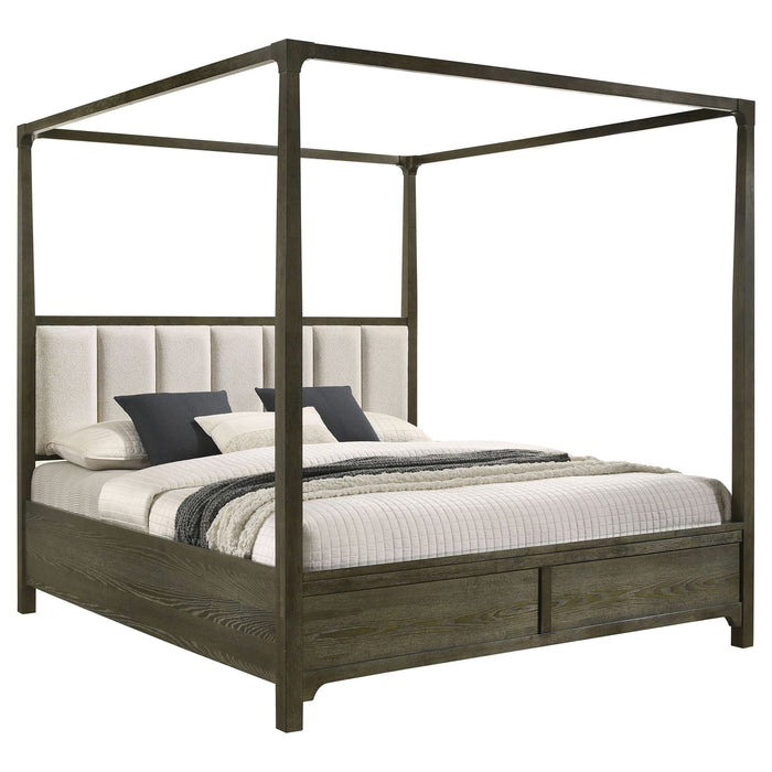 Sundance - Queen Canopy Bed With Upholstered Headboard - Dark Brown