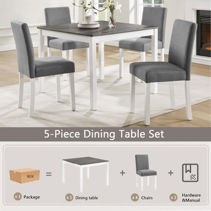 5 Piece Dining Table Set With 4 Chairs For Kitchen - Gray / White