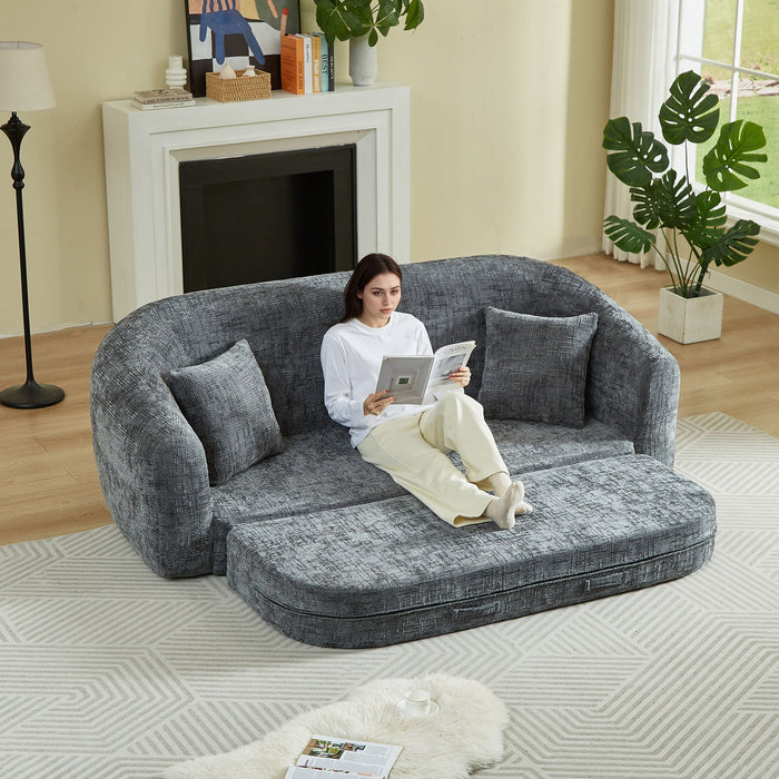 Curved Convertible Sofa, 2 In 1 Fold Out Bed With Pull Out Base And Deep Seat