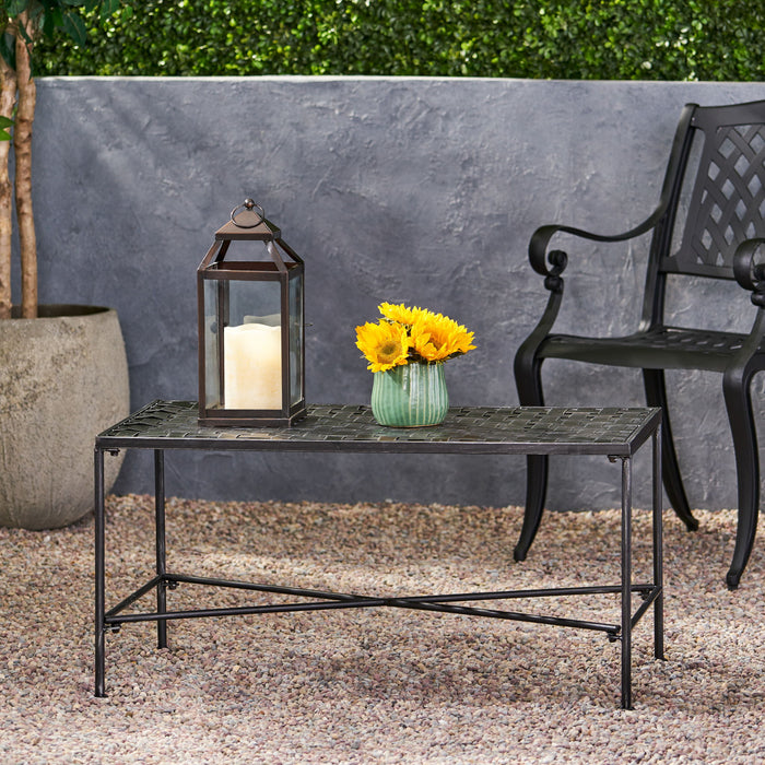 Luna - Outdoor Iron Coffee Table - Black Brush Silver