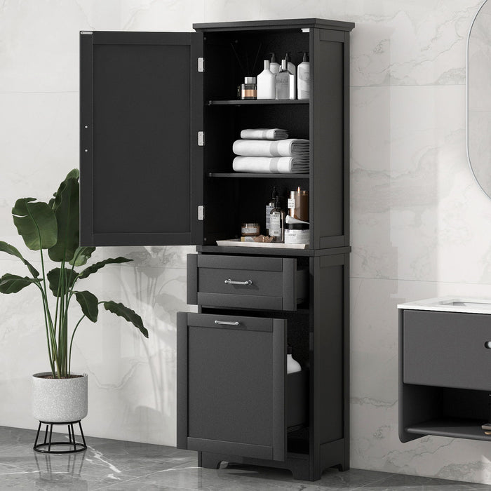 Tall Freestanding Bathroom Storage Cabinet With Adjustable Shelf And 2 Drawers