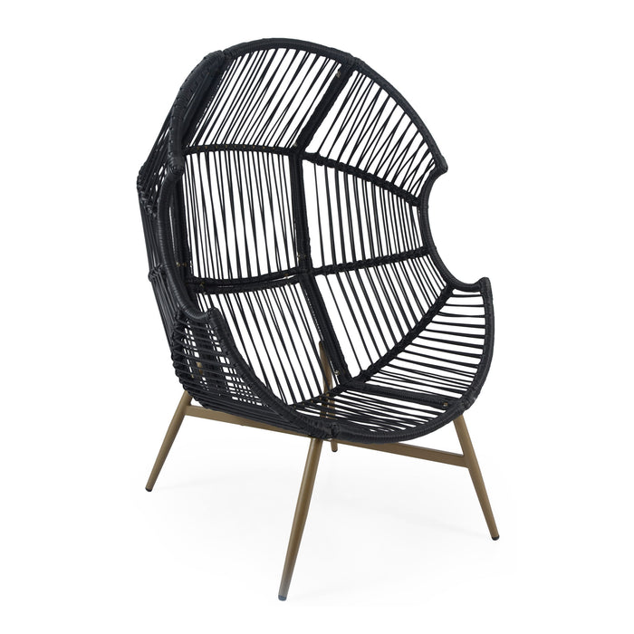 Cori - Outdoor Patio Egg Chair, With Cushion - Black / Khaki