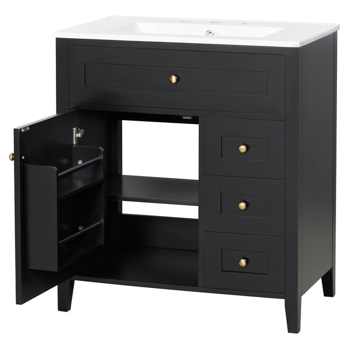 Bathroom Vanity With Sink, 3 Drawers And Adjustable Shelf