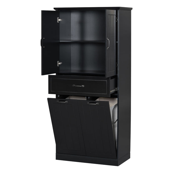 Modern Bathroom Storage Cabinet With Two Laundry Baskets, One Drawer, Adjustable Shelf