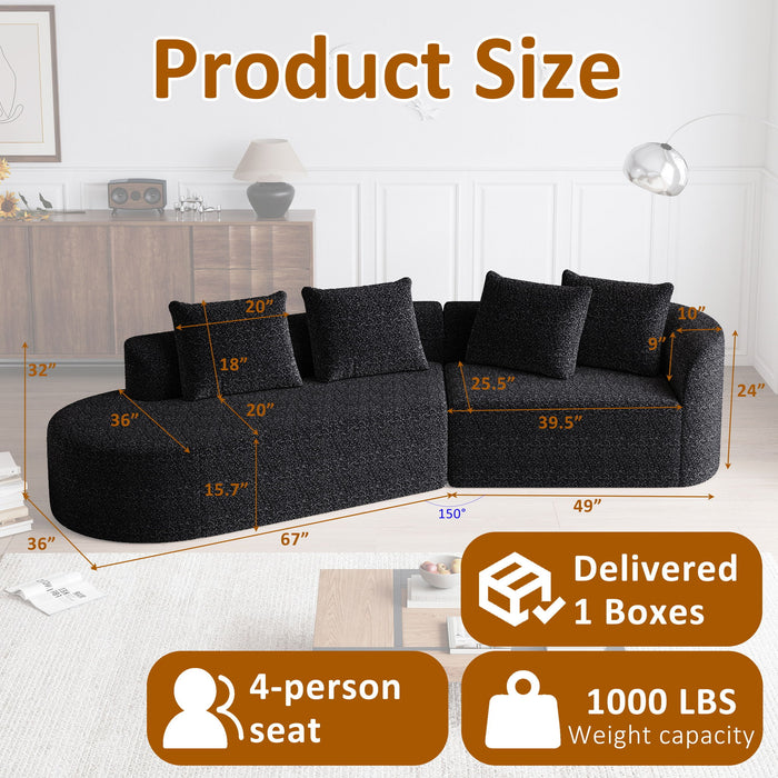 Upholstered Oversized Sectional Sofa, 4 Seater Extra Deep & Wide Seat Curved Cloud Couch With 4 Throw Pillows, Free Combination Living Room - Black