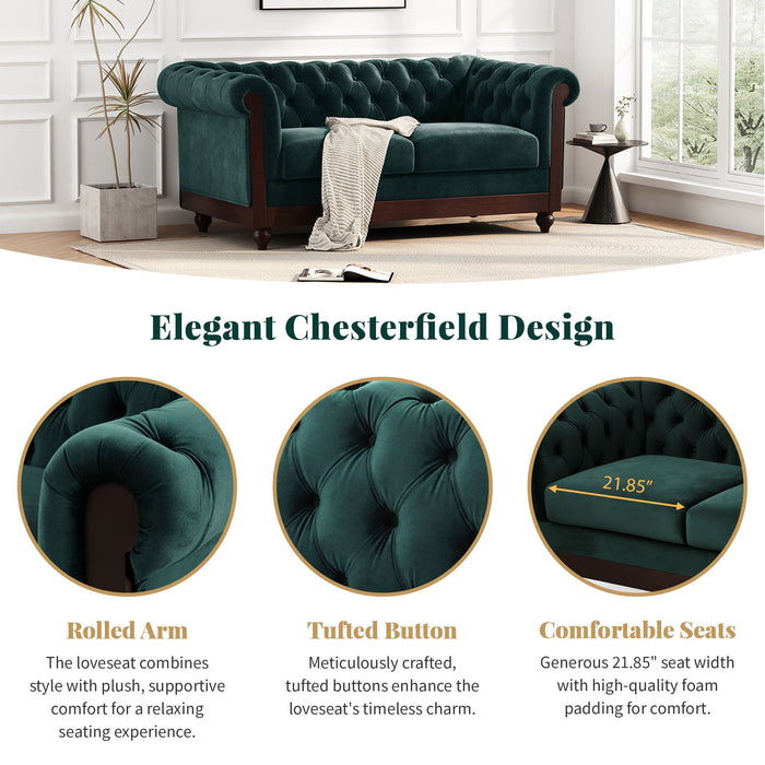 Chesterfield Velvet Loveseat Sofa, 2 Person Rolled Arm Upholstered Couch